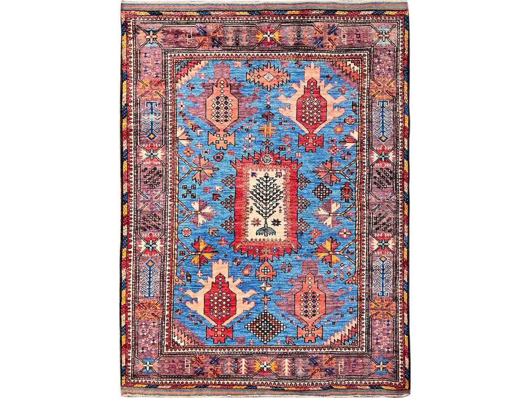 4'3" x 5'7" New Hand Knotted Blue Wool Rectangle Oriental Rug - MOA102608
