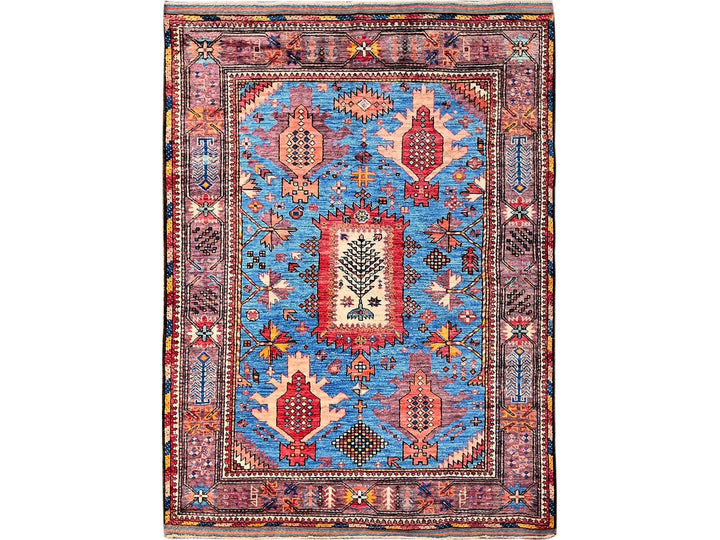 4'3" x 5'7" New Hand Knotted Blue Wool Rectangle Oriental Rug - MOA102608