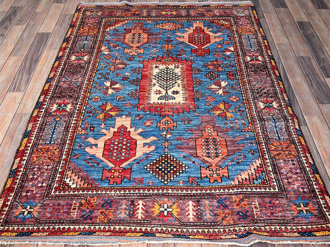 4'3" x 5'7" New Hand Knotted Blue Wool Rectangle Oriental Rug - MOA102608