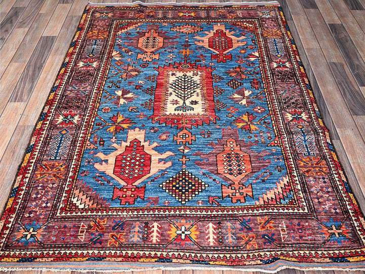 4'3" x 5'7" New Hand Knotted Blue Wool Rectangle Oriental Rug - MOA102608