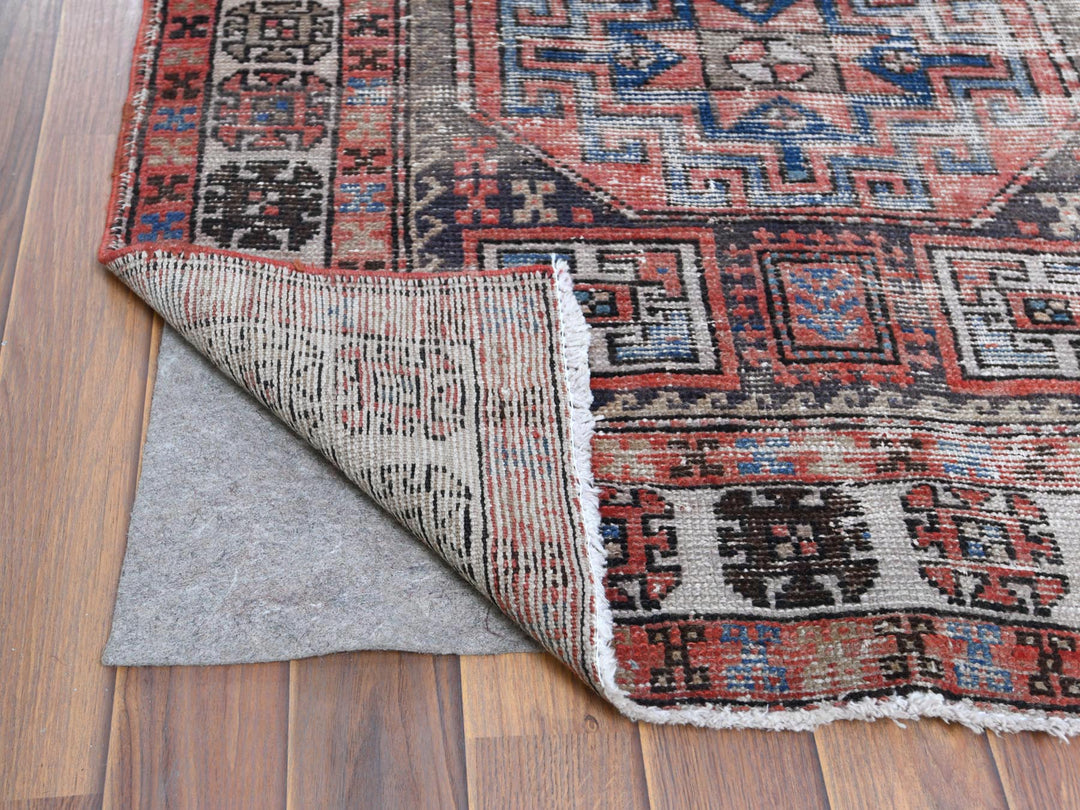 3'2" x 9'5" Vintage Hand Knotted Red Worn Wool Runner Oriental Rug - MOA10260946