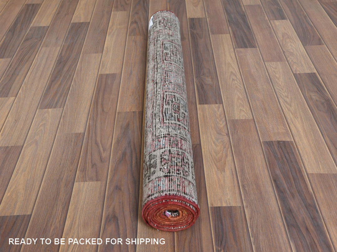 3'2" x 9'5" Vintage Hand Knotted Red Worn Wool Runner Oriental Rug - MOA10260946