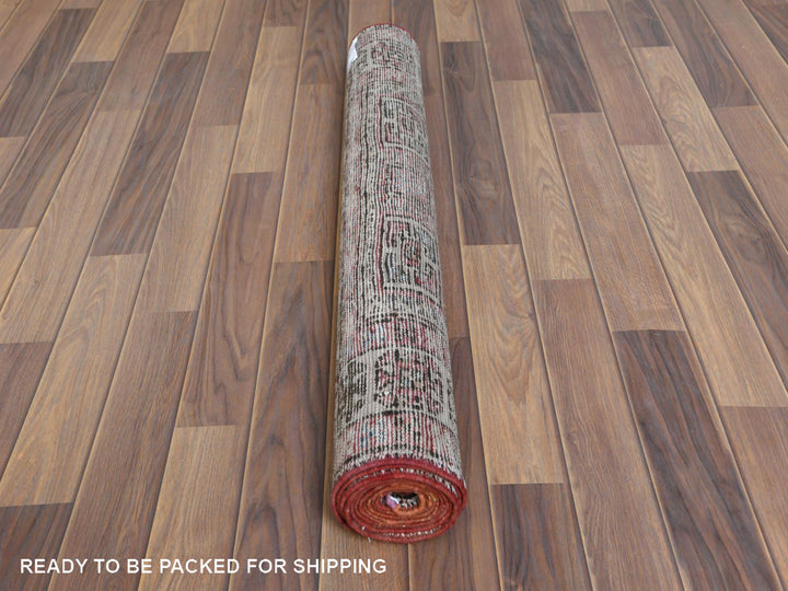 3'2" x 9'5" Vintage Hand Knotted Red Worn Wool Runner Oriental Rug - MOA10260946