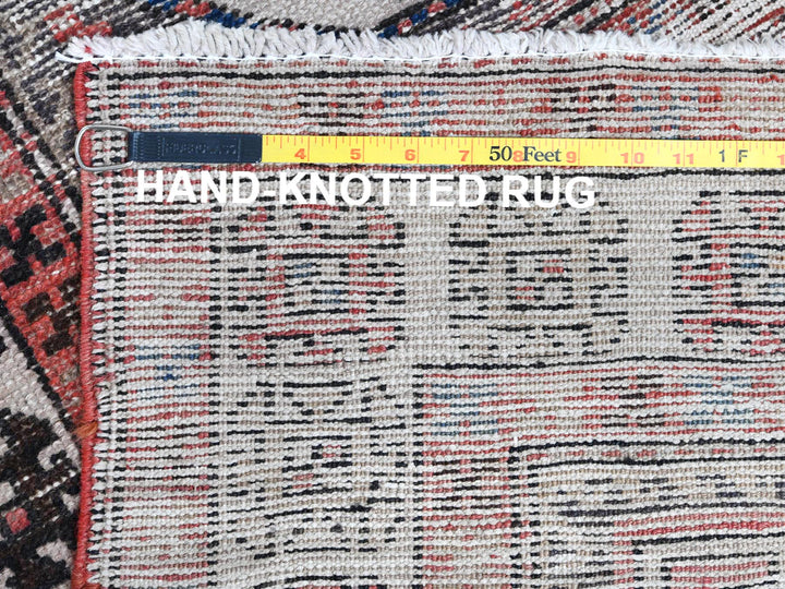 3'2" x 9'5" Vintage Hand Knotted Red Worn Wool Runner Oriental Rug - MOA10260946