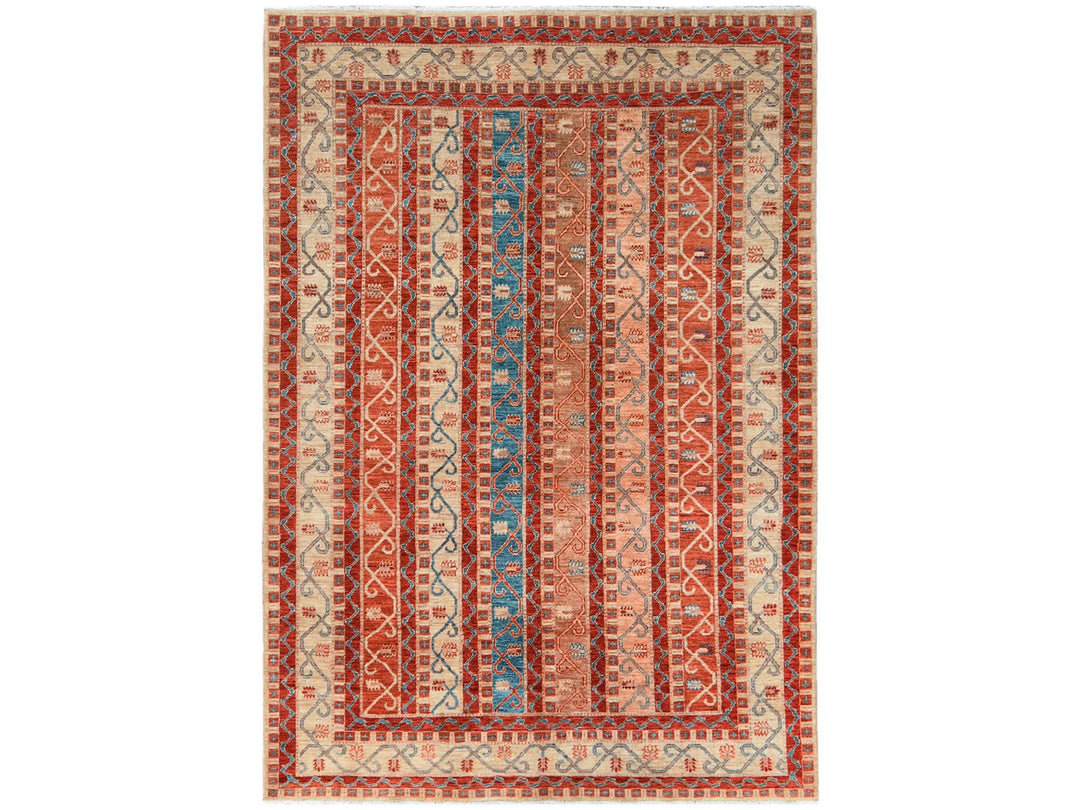 6'2" x 8'8" New Hand Knotted Red Wool Rectangle Oriental Rug - MOA10261156