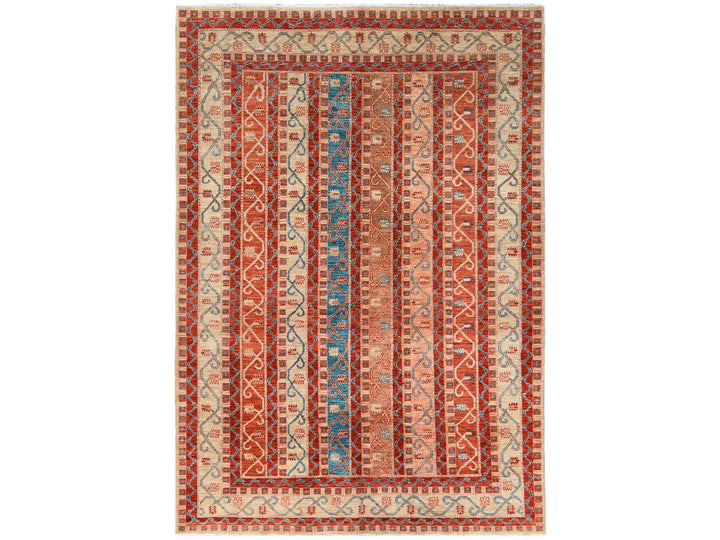 6'2" x 8'8" New Hand Knotted Red Wool Rectangle Oriental Rug - MOA10261156