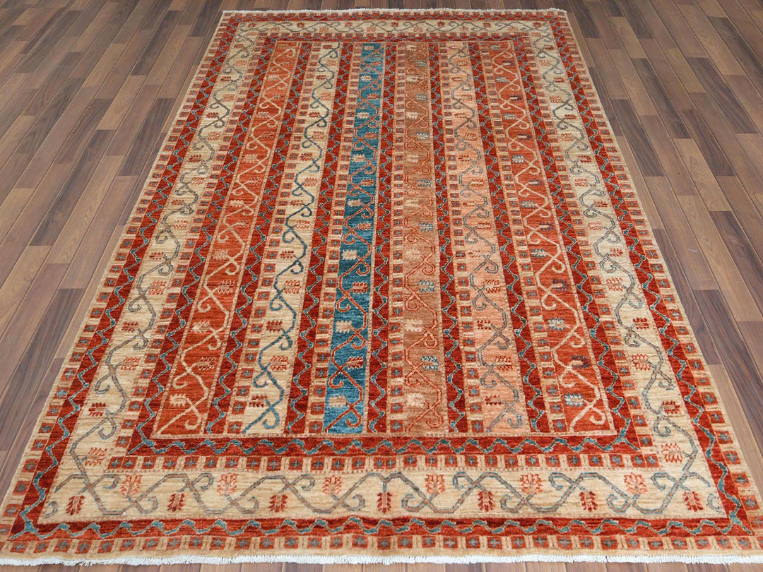6'2" x 8'8" New Hand Knotted Red Wool Rectangle Oriental Rug - MOA10261156