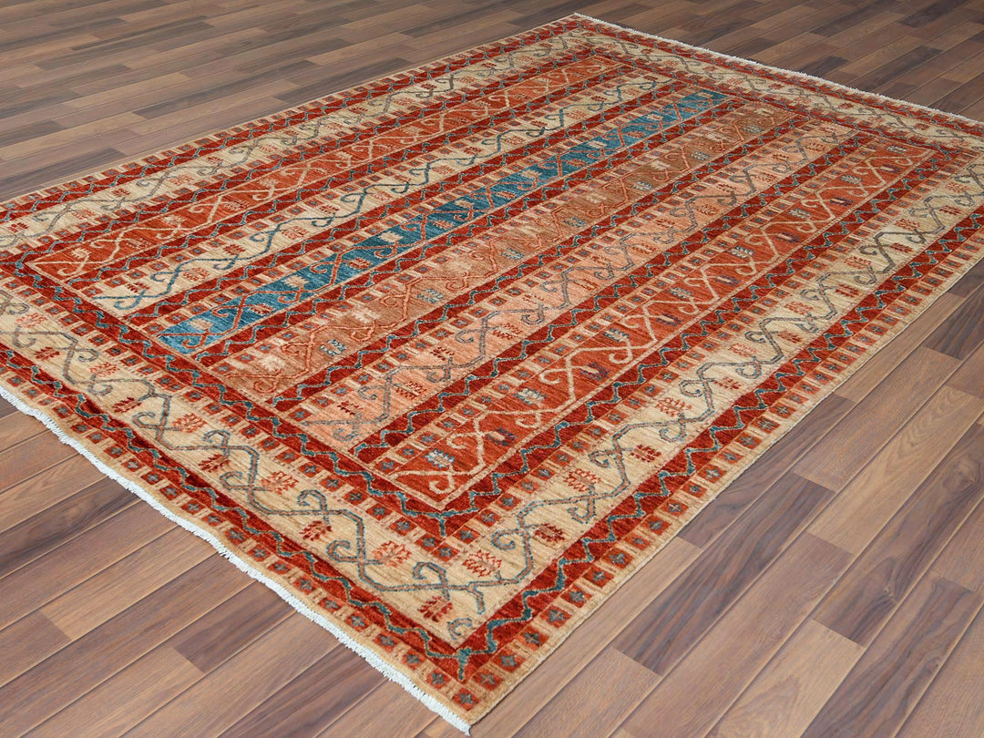 6'2" x 8'8" New Hand Knotted Red Wool Rectangle Oriental Rug - MOA10261156