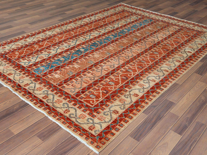 6'2" x 8'8" New Hand Knotted Red Wool Rectangle Oriental Rug - MOA10261156