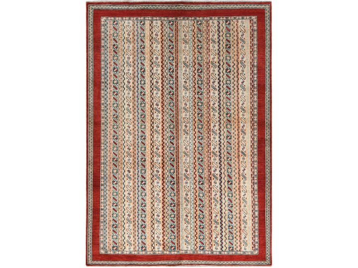 6'5" x 9'1" New Hand Knotted Brown Wool Rectangle Oriental Rug - MOA10261158