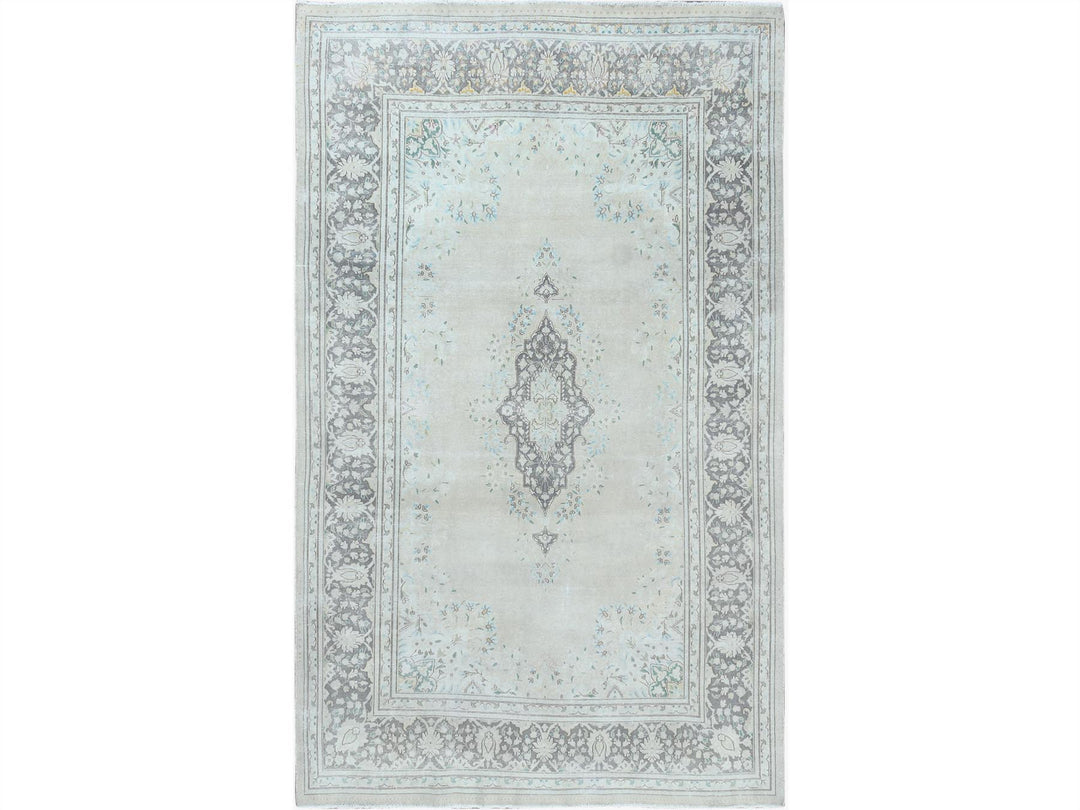 6'9" x 10'10" Vintage Hand Knotted Grey Worn Wool Rectangle Oriental Rug - MOA10261338