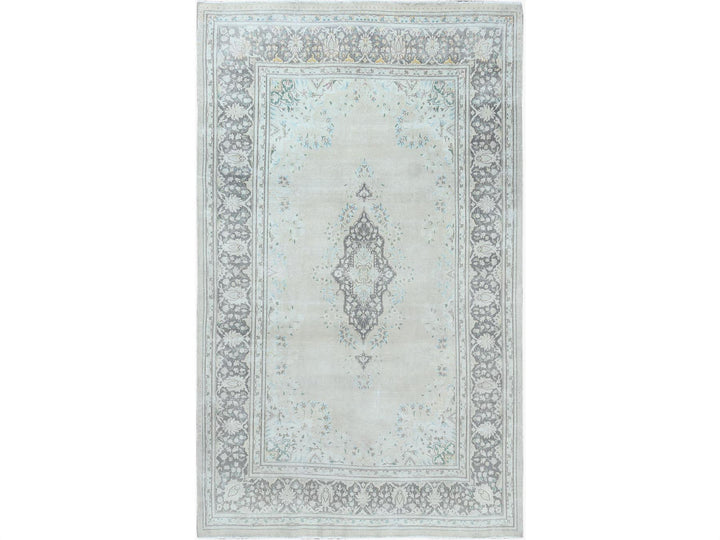 6'9" x 10'10" Vintage Hand Knotted Grey Worn Wool Rectangle Oriental Rug - MOA10261338