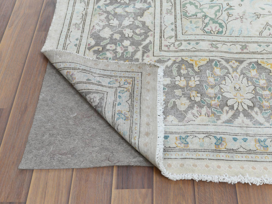 6'9" x 10'10" Vintage Hand Knotted Grey Worn Wool Rectangle Oriental Rug - MOA10261338