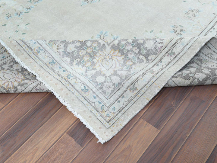 6'9" x 10'10" Vintage Hand Knotted Grey Worn Wool Rectangle Oriental Rug - MOA10261338