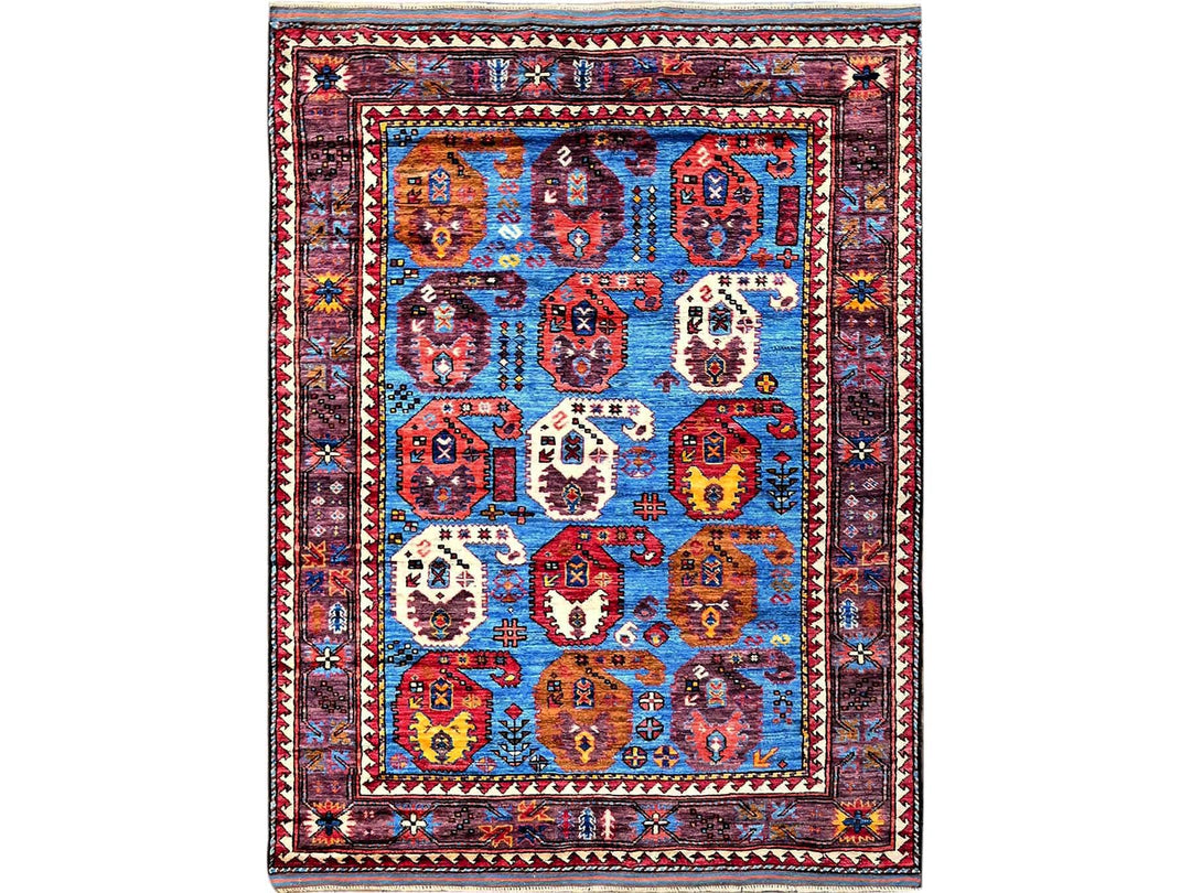 4'3" x 5'8" New Hand Knotted Blue Wool Rectangle Oriental Rug - MOA102613