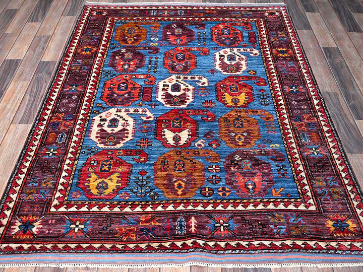 4'3" x 5'8" New Hand Knotted Blue Wool Rectangle Oriental Rug - MOA102613