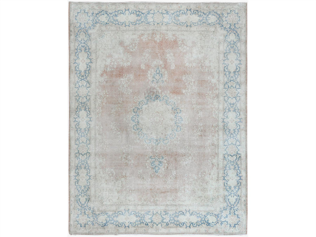 9'8" x 12'7" Vintage Hand Knotted Brown Worn Wool Rectangle Oriental Rug - MOA10261404