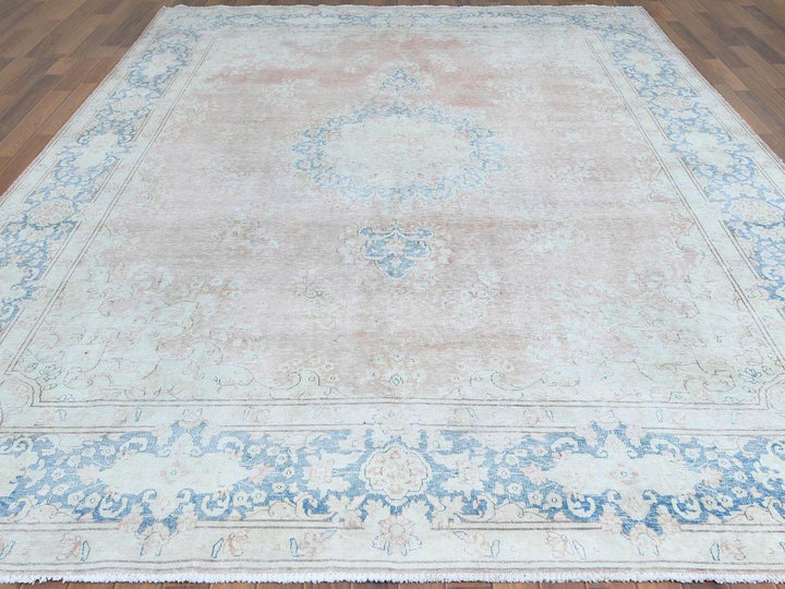 9'8" x 12'7" Vintage Hand Knotted Brown Worn Wool Rectangle Oriental Rug - MOA10261404