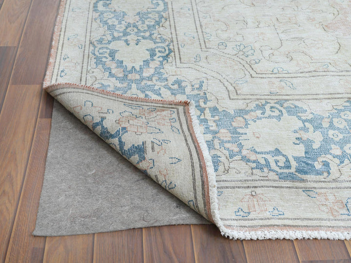 9'8" x 12'7" Vintage Hand Knotted Brown Worn Wool Rectangle Oriental Rug - MOA10261404