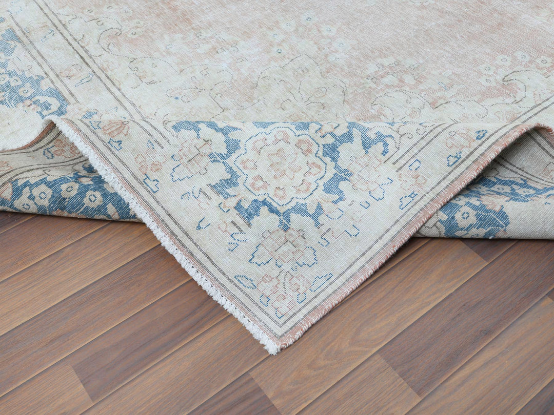 9'8" x 12'7" Vintage Hand Knotted Brown Worn Wool Rectangle Oriental Rug - MOA10261404