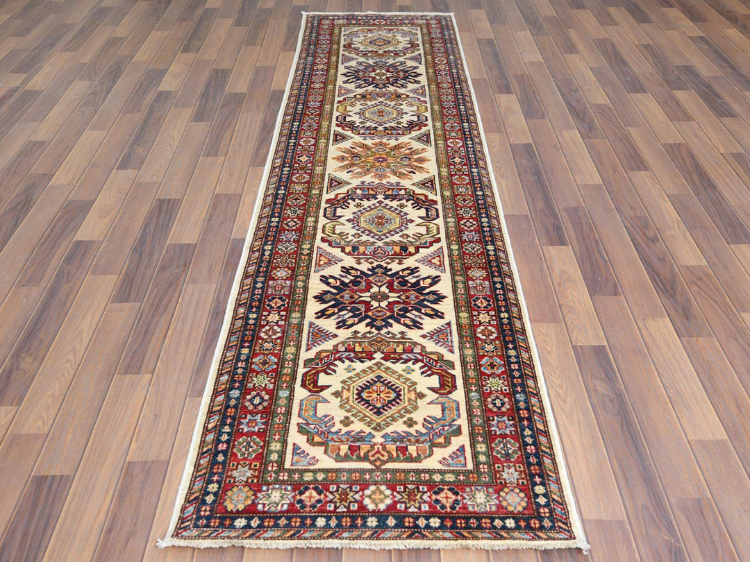 2'7" x 10'0" New Hand Knotted Ivory Wool Runner Oriental Rug - MOA10261450