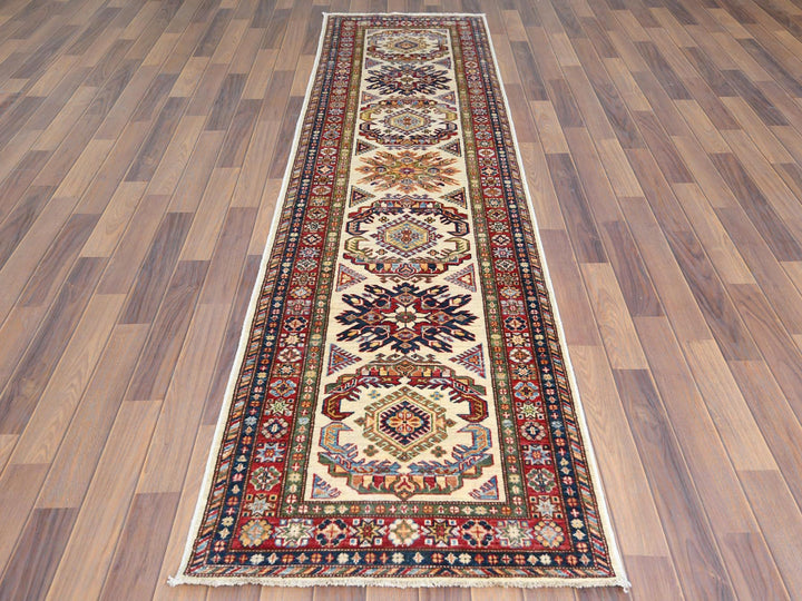 2'7" x 10'0" New Hand Knotted Ivory Wool Runner Oriental Rug - MOA10261450