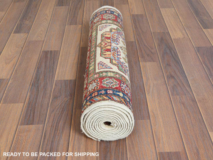 2'7" x 10'0" New Hand Knotted Ivory Wool Runner Oriental Rug - MOA10261450