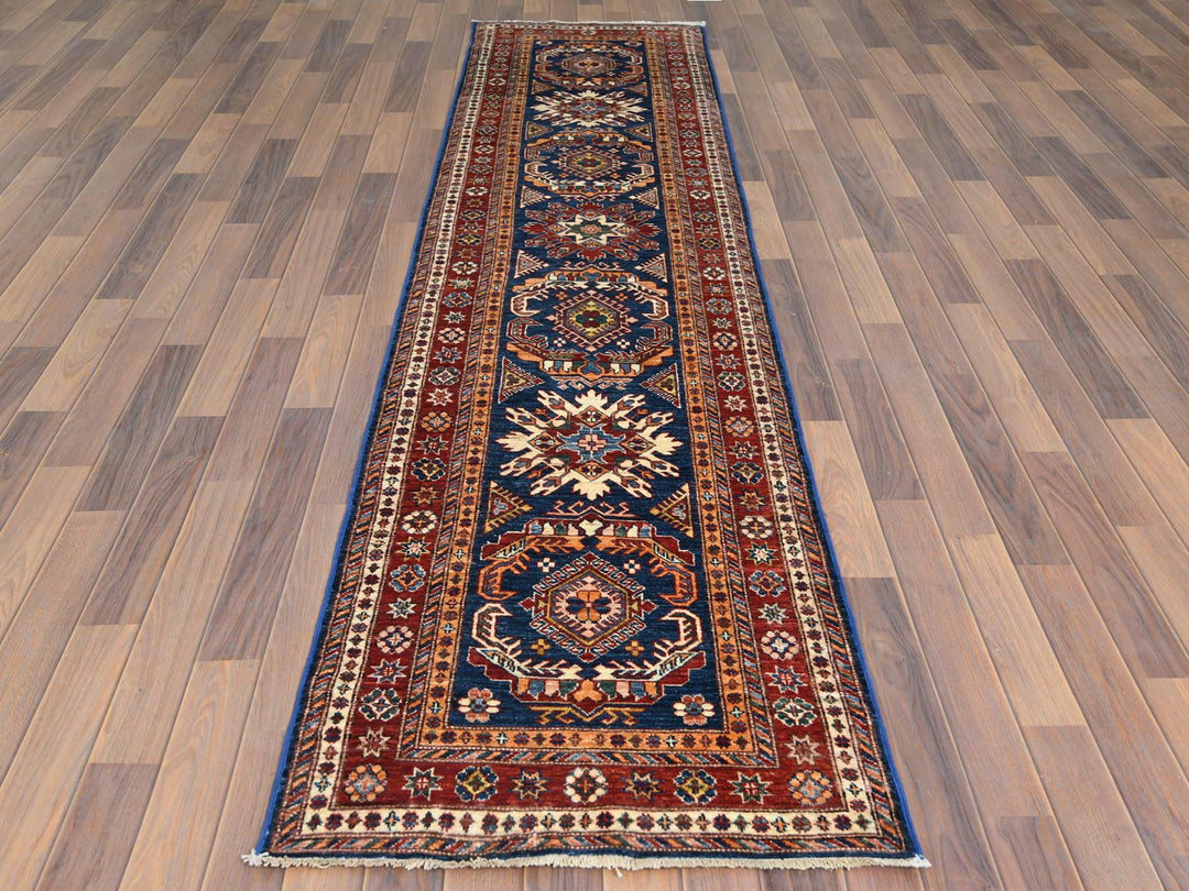 2'6" x 11'0" New Hand Knotted Blue Wool Runner Oriental Rug - MOA10261456