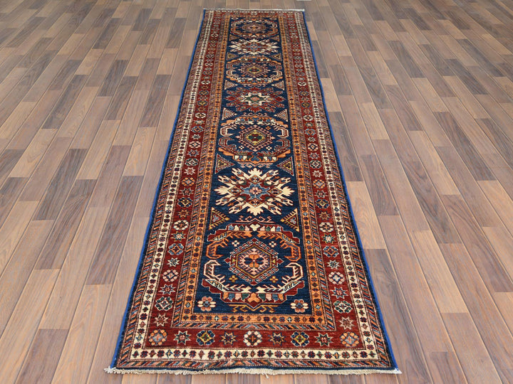 2'6" x 11'0" New Hand Knotted Blue Wool Runner Oriental Rug - MOA10261456
