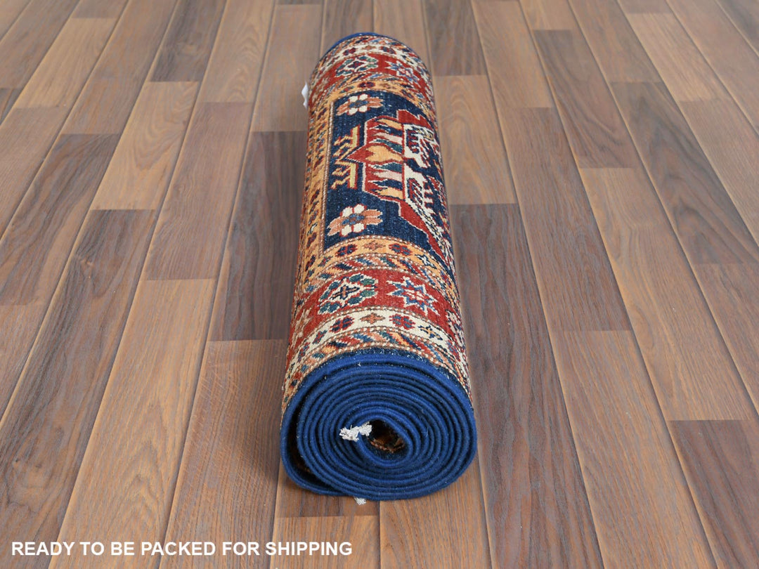 2'6" x 11'0" New Hand Knotted Blue Wool Runner Oriental Rug - MOA10261456