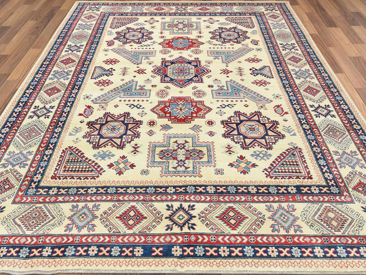 9'1" x 11'7" New Hand Knotted Ivory Wool Rectangle Oriental Rug - MOA10261532