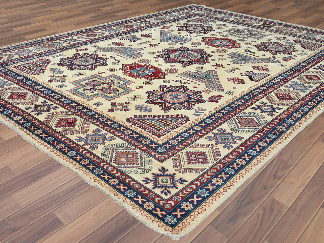 9'1" x 11'7" New Hand Knotted Ivory Wool Rectangle Oriental Rug - MOA10261532