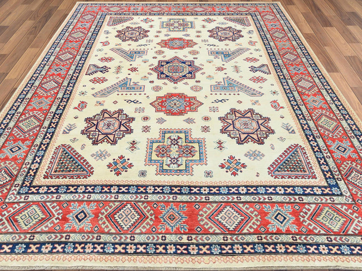 8'10" x 11'9" New Hand Knotted Beige Wool Rectangle Oriental Rug - MOA10261534