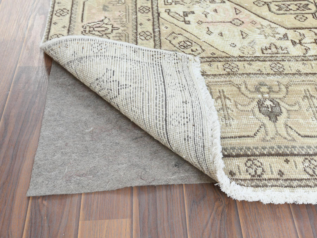 6'3" x 9'0" Vintage Hand Knotted Ivory Worn Wool Rectangle Oriental Rug - MOA10261582