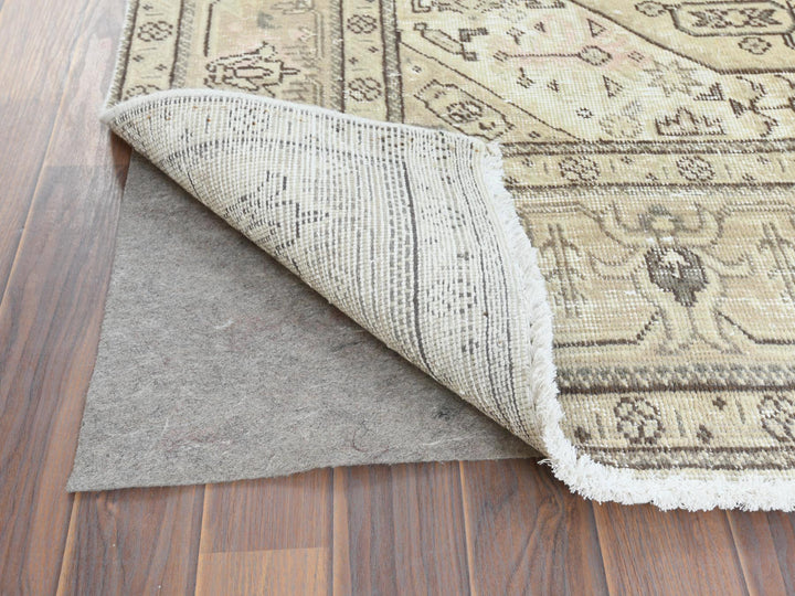 6'3" x 9'0" Vintage Hand Knotted Ivory Worn Wool Rectangle Oriental Rug - MOA10261582