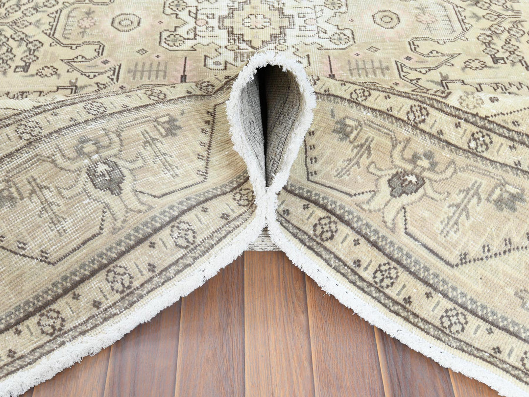 6'3" x 9'0" Vintage Hand Knotted Ivory Worn Wool Rectangle Oriental Rug - MOA10261582