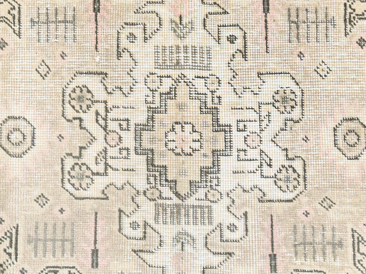 6'3" x 9'0" Vintage Hand Knotted Ivory Worn Wool Rectangle Oriental Rug - MOA10261582