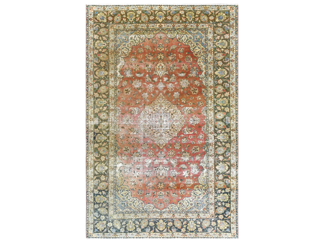 6'10" x 10'6" Vintage Hand Knotted Brown Worn Wool Rectangle Oriental Rug - MOA10261630