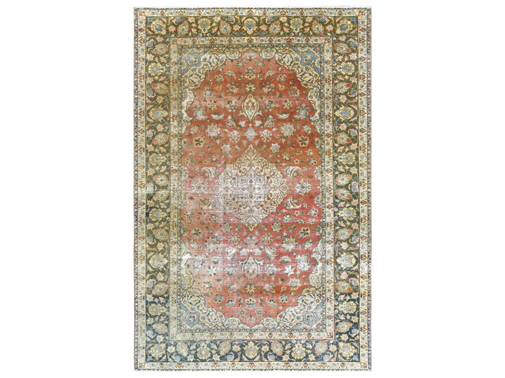6'10" x 10'6" Vintage Hand Knotted Brown Worn Wool Rectangle Oriental Rug - MOA10261630