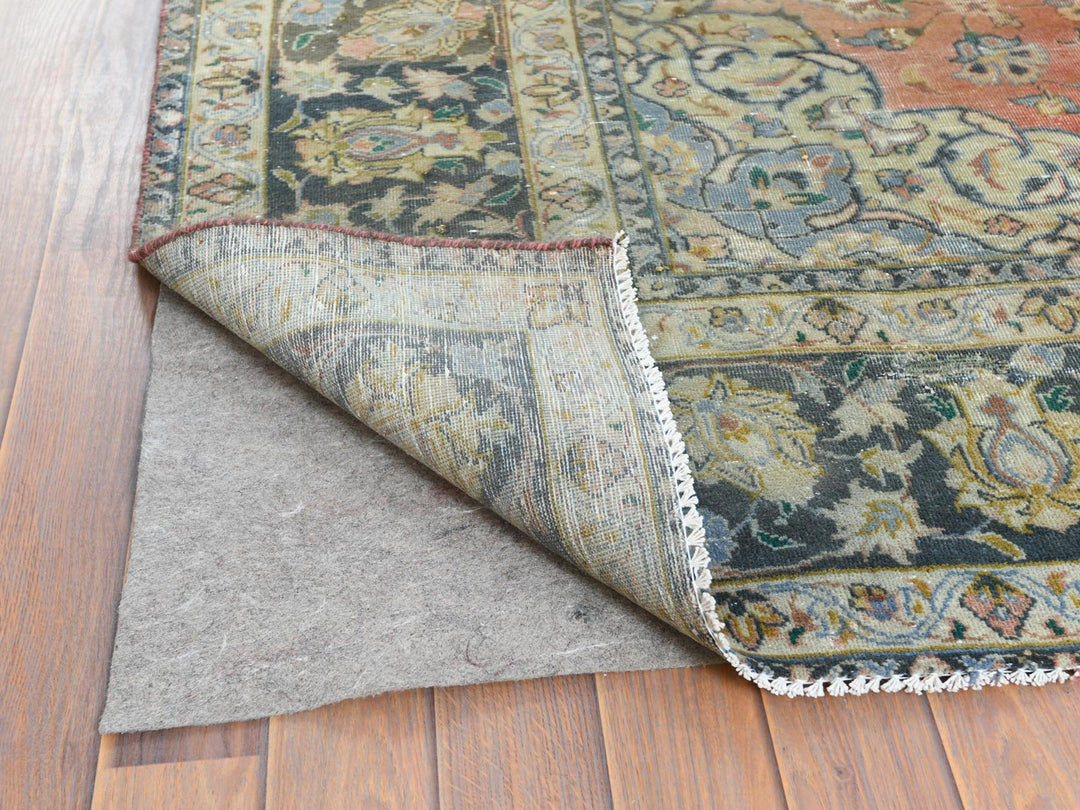 6'10" x 10'6" Vintage Hand Knotted Brown Worn Wool Rectangle Oriental Rug - MOA10261630