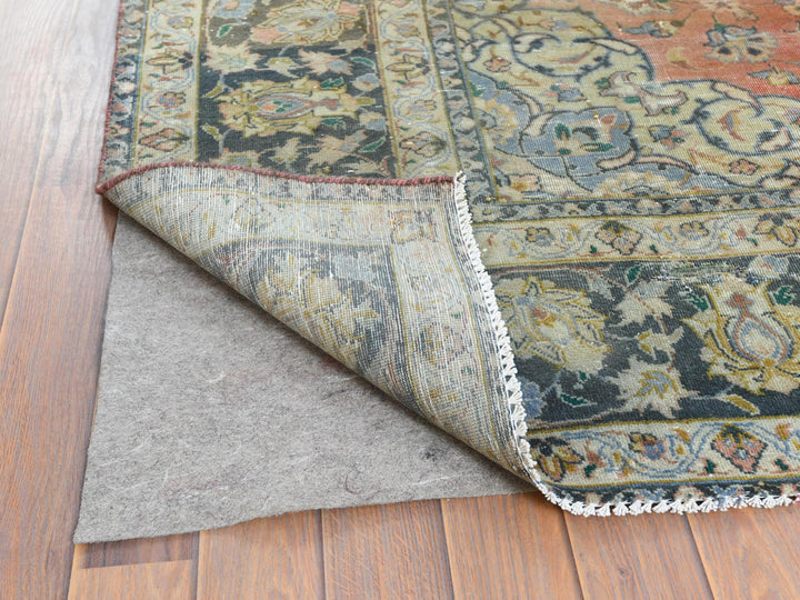 6'10" x 10'6" Vintage Hand Knotted Brown Worn Wool Rectangle Oriental Rug - MOA10261630