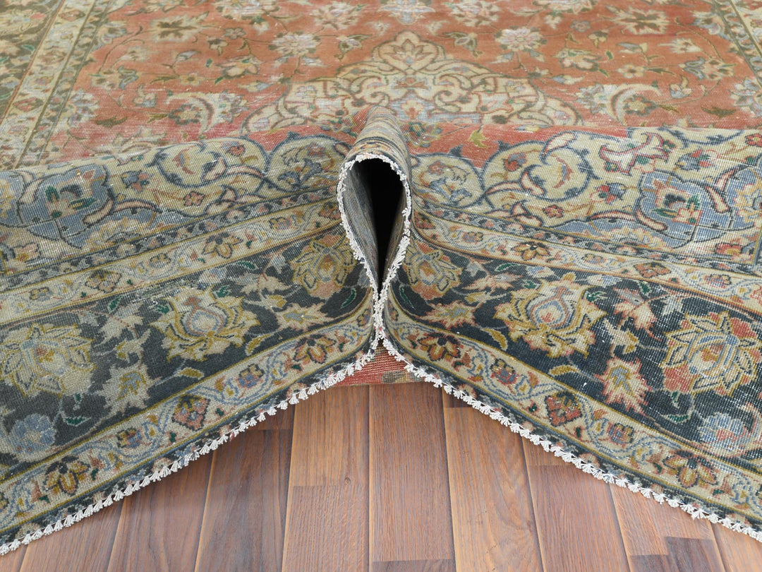 6'10" x 10'6" Vintage Hand Knotted Brown Worn Wool Rectangle Oriental Rug - MOA10261630
