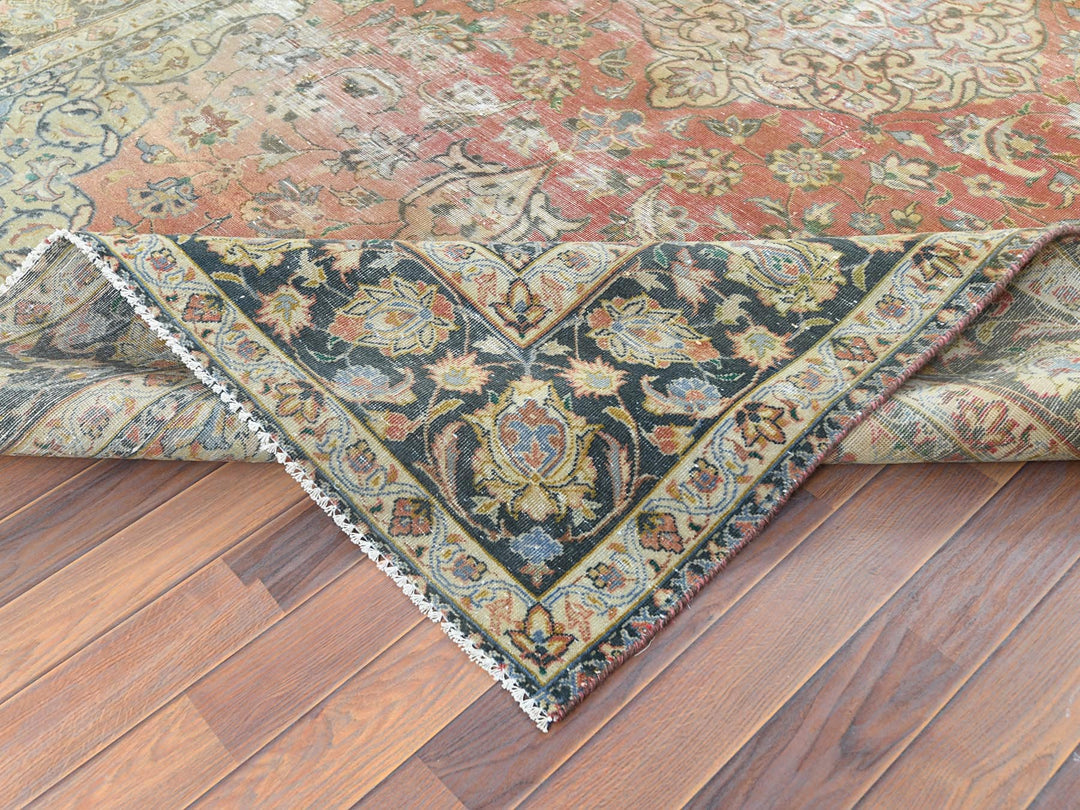 6'10" x 10'6" Vintage Hand Knotted Brown Worn Wool Rectangle Oriental Rug - MOA10261630