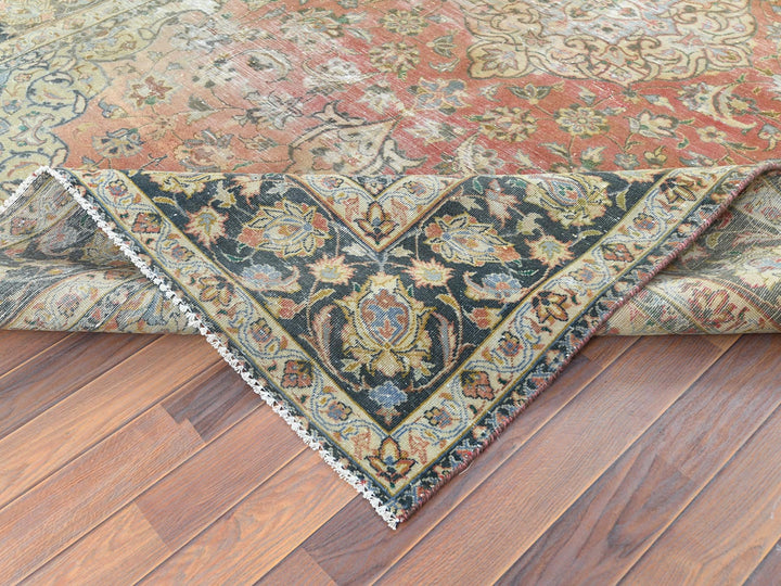 6'10" x 10'6" Vintage Hand Knotted Brown Worn Wool Rectangle Oriental Rug - MOA10261630