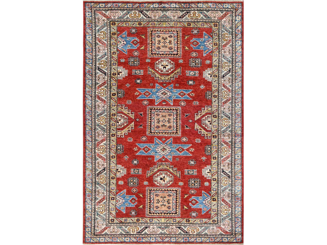 6'0" x 9'0" New Hand Knotted Red Wool Rectangle Oriental Rug - MOA10261657