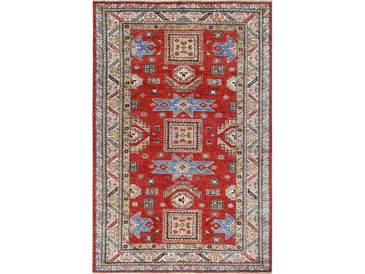 6'0" x 9'0" New Hand Knotted Red Wool Rectangle Oriental Rug - MOA10261657