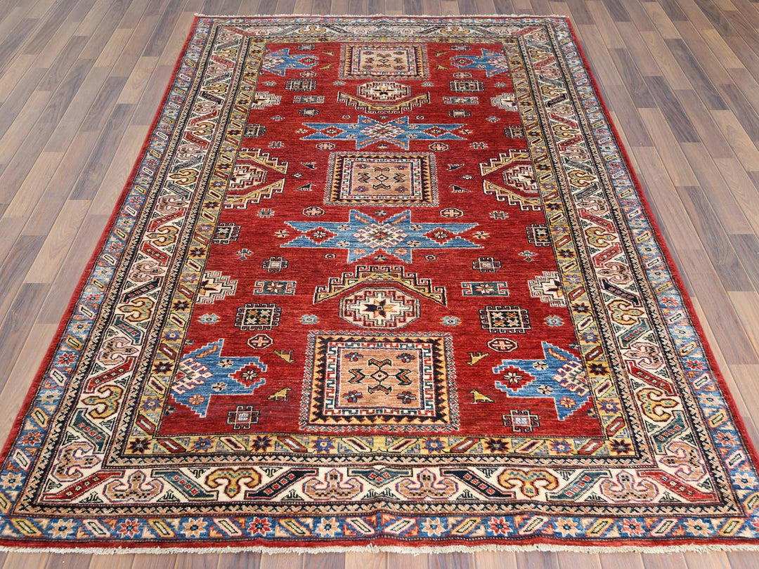 6'0" x 9'0" New Hand Knotted Red Wool Rectangle Oriental Rug - MOA10261657