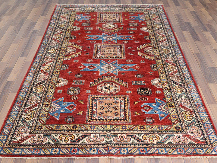 6'0" x 9'0" New Hand Knotted Red Wool Rectangle Oriental Rug - MOA10261657