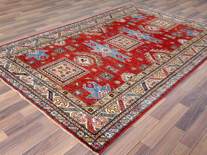 6'0" x 9'0" New Hand Knotted Red Wool Rectangle Oriental Rug - MOA10261657