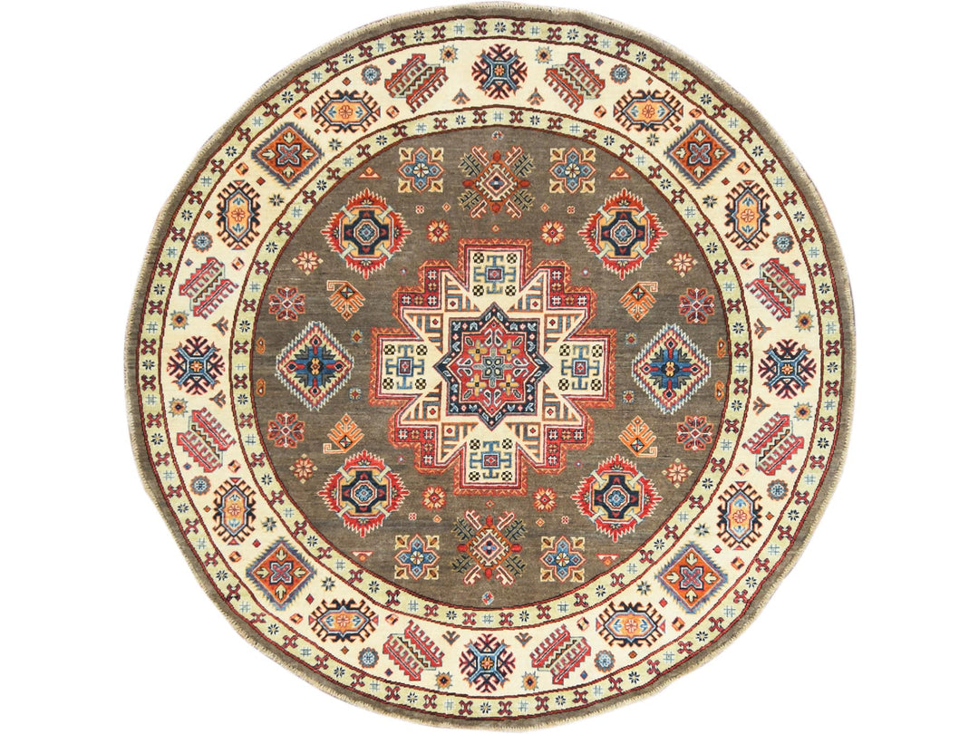 8'0" x 7'10" New Hand Knotted Brown Wool Round Oriental Rug - MOA10261678